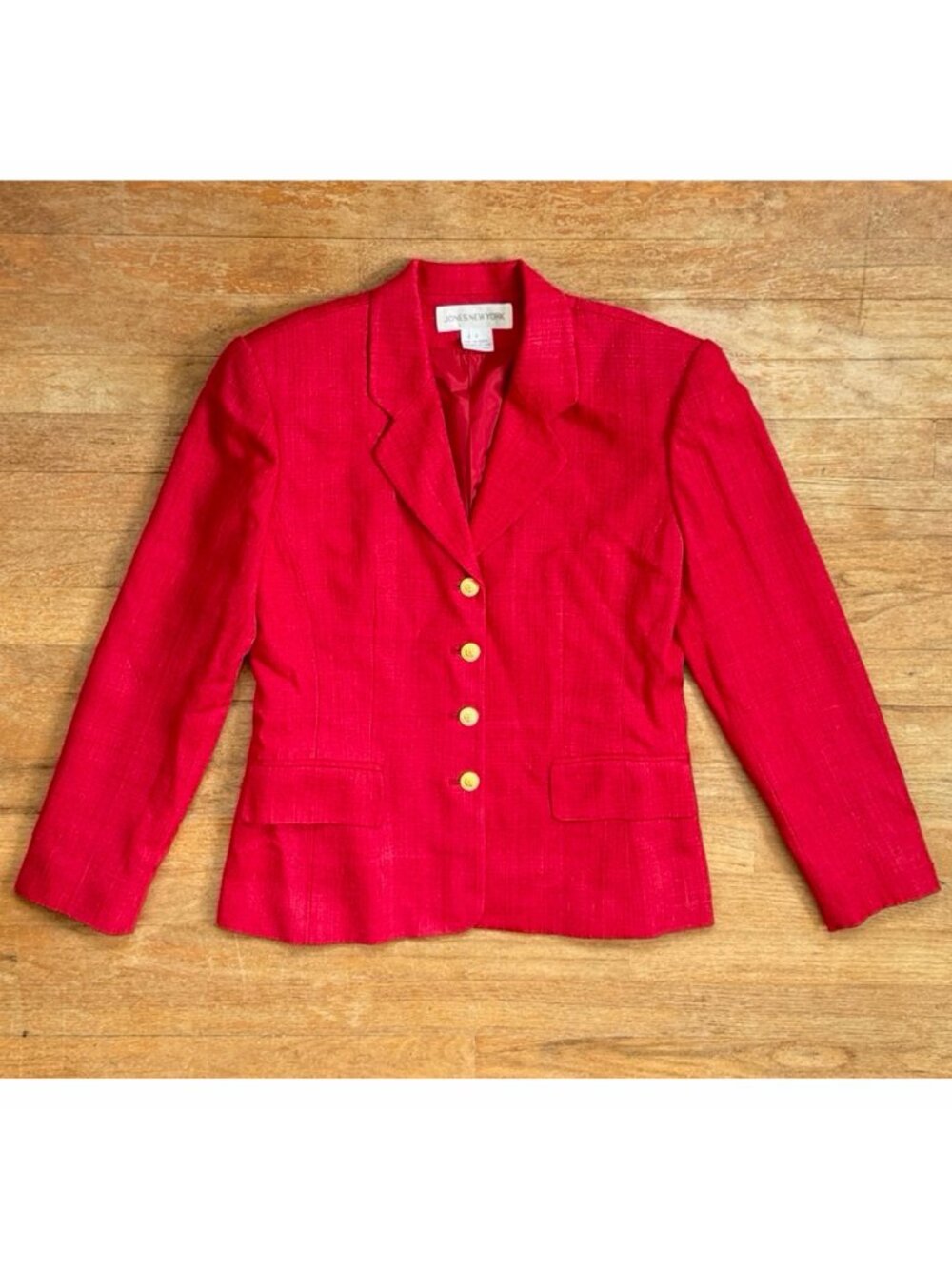 Vintage Red Tweed Silk Blazer Size Medium 8 Woven Textured Sport Coat Jacket 90s